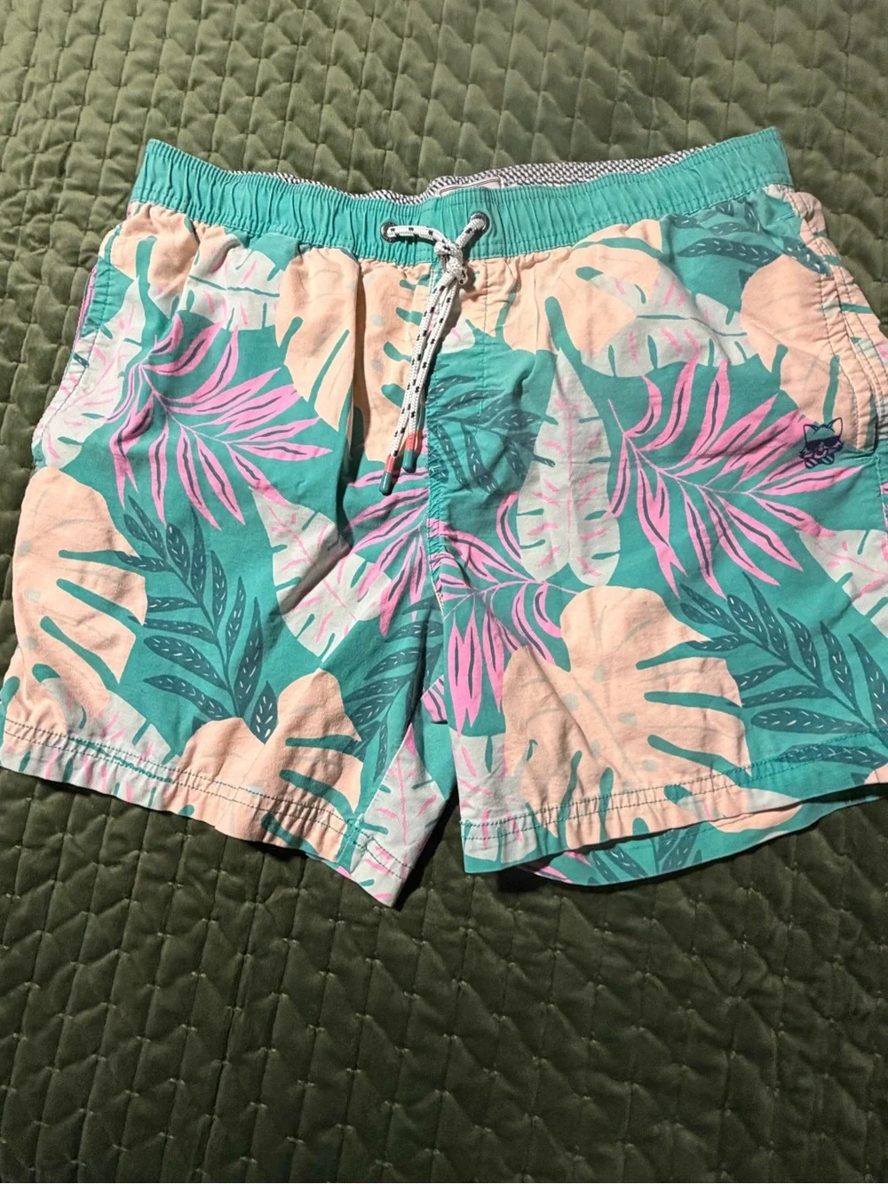Party Pants tropical print turquoise swim trunks size large